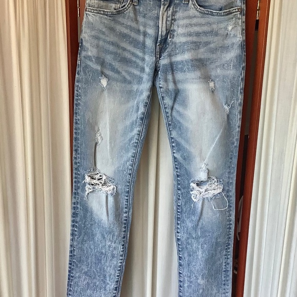 American Eagle Outfitters Denim - American Eagle Women's Distressed Skinny Jeans Acid Washed Knee Tears Size 28x32